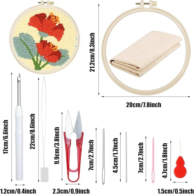 Woohome Punch Needle Kit Included Plastic Hoops, Punch Needle Cloth, Color Yarn and Punch Needle Tools for Adults, Beginners (Sunflowers, Butterflies and Flowers)