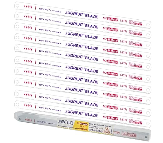 JUGREAT 12" Hacksaw Blades Replacement Bi-Metal,Bi-Metal Safe Flex Metal,High Speed Steel -18TPI (10 Pack)