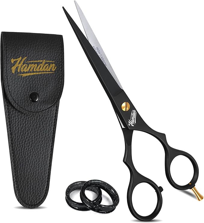 Hamdan 6.5??Matte Black Hair Scissors, Barber Shears for Men, Women & Kids ??Ultra-Sharp Professional Hair Cutting Scissors with Pouch, Precision Haircut for Salon & Home - Tijeras De Peluqueria