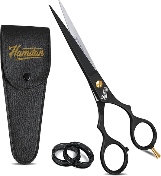 Hamdan 6.5??Matte Black Hair Scissors, Barber Shears for Men, Women & Kids ??Ultra-Sharp Professional Hair Cutting Scissors with Pouch, Precision Haircut for Salon & Home - Tijeras De Peluqueria