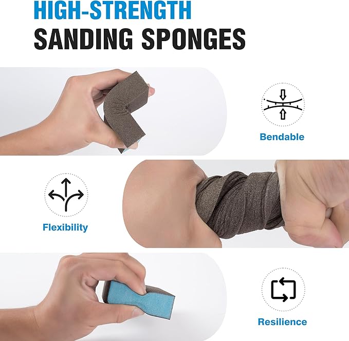 S SATC Sanding Sponge for Wood 5 Pack Sanding Blocks Set for Drywall Metal Wood 60/80/120/180/220 Grit Assortment,Washable and Reusable Sponge Sanding Blocks Sand Paper Brick