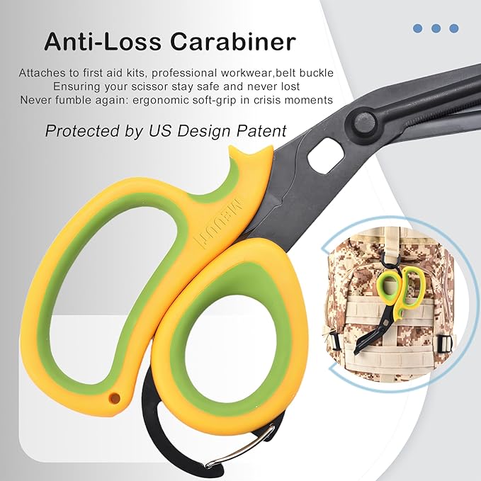 MEUUT 2 Pack Medical Scissors Trauma Shears with Carabiner design, 7.5" Fluoride Coated Non-stick Blades Bandage Scissor for Nurses, EMT, Household, outdoors