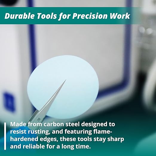 Excelta Straight Fine Point Tweezers, Carbon Steel, Flame Hardened Tips For General Assembly, 3.5" Length, Professional