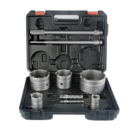 BINOTA 9PCS Concrete Hole Saw Kit, Rotary Hammer Core Bit Hole Saw, with SDS Plus and SDS MAX Shank, for Concrete Cement Brick Wall Stone Masonry, Core bit Set 30 40 65 80 100 mm