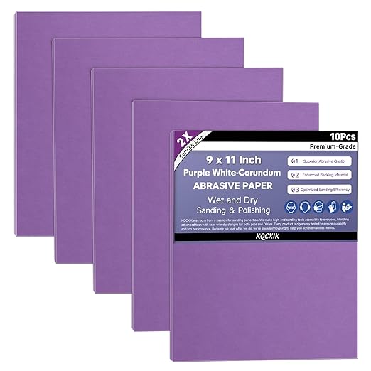 Premium White Corundum 1000 Grit Sandpaper, 9 x 11 Inch Wet Dry Abrasive Sheets for Wood Metal Automotive Sanding and Polishing 10Sheets