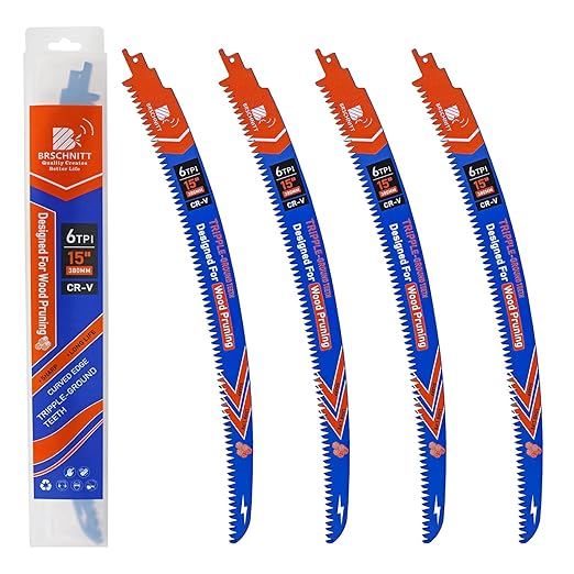 Japanese Teeth Reciprocating Saw Blades 15'' 4PCS - Curved Edge Wood Pruning Saw Blades 6TPI for Tree Trimming,Cr-V Sabre Saw Blades 15 Inch