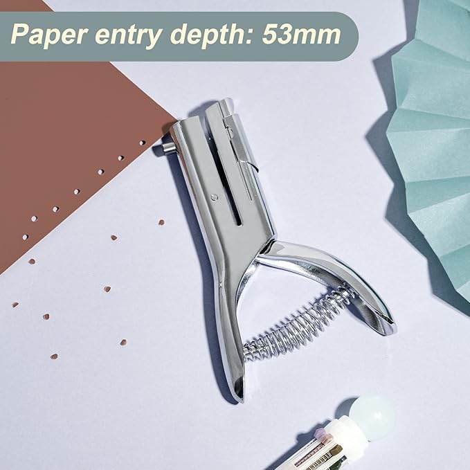 Chumia 1 Pcs Heavy Duty Hole Punch 2" Long Reach 1/8 Inch Paper Single One Hole Puncher Deep Throat Reduced Effort Hand Held Alloy Punch for ID PVC Cards 5 Inch Tall 25 Sheet Capacity