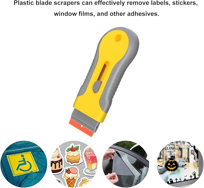 WEGAZ-2PCS Retractable Plastic Razor Blade Scraper with 100PCS Plastic Blades for Gasket Remover, Labels Decal and Adhesive Remover for Windows and Glass