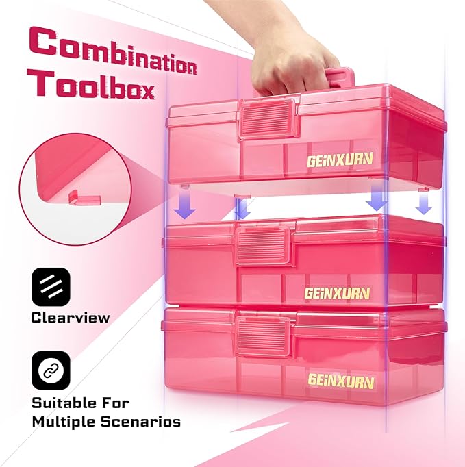 Plastic Tool Box with Lids and Handle,Portable Small Part Organizer Mini Clear Storage Case for Hardware,Screws,Bolts,Nails,Beads,Jewelry and Fishing Accessories Storage,Home DIY(Pink)