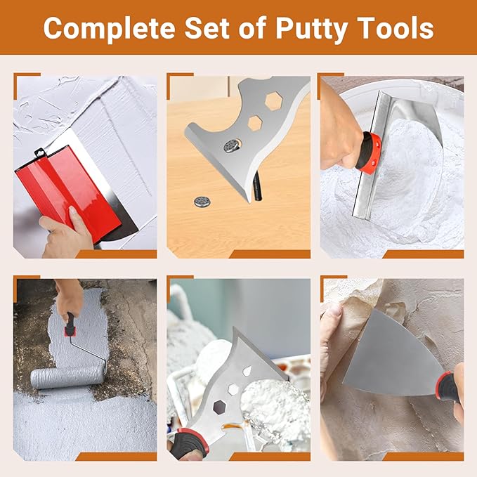 DEKEones Drywall Skimming Tools Set with 10??4??2??Skimming Blades, a Paint Roller, a Extension Pole and 3 Kinds of Putty Knife Tools for Smoothing Wall and Ceiling