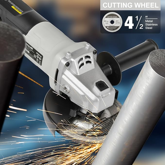 Corded Angle Grinder Grey, 4.0-Amp 4-1/2 Inch 12000RPM with Grinding and Cutting Wheels, Flap Disc and Auxiliary Handle for Cutting, Grinding, Polishing and Rust Removal