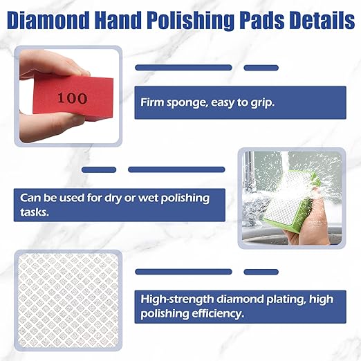 Coitak 6 PCS Diamond Polishing Pads, Diamond Sanding Blocks for Ceramic Tile Glass Grinding, Sanding Blocks Tile Tools 60/100/200/400/600/1000
