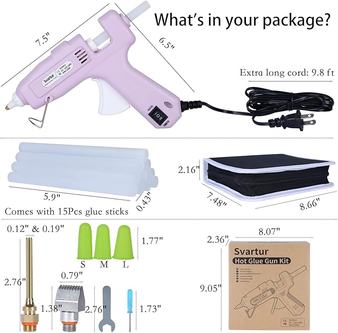 Full Size Hot Glue Gun with 60W/100W/OFF Switch, 9.8ft Extra-long Power Cord Industrial Glue Gun with 2 Nozzles, 15 Glue Stick, Dual Power High Temp Hot Melt Glue Gun Large with Case for Craft, Purple