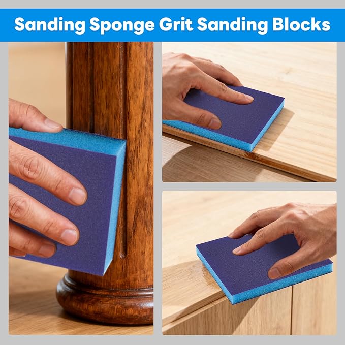 12 Pack 80 Grit Sanding Sponge, Wet Dry Sanding Block Sandpaper Sponge, Washable & Reusable Sanding Pads Soft Foam Sand Block for Metal Wood Drywall Furniture Polishing