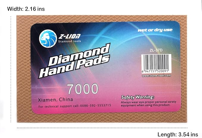 Z-Lion Resin Diamond Hand Sanding Pads 7000 for Stone Glass Ceramic Marble Granite,Diamond Hand Polishing Pads Set of 4 Pcs