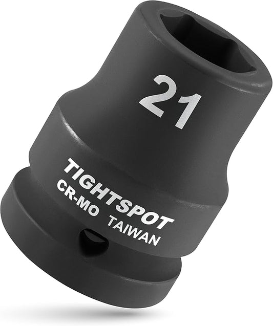 TIGHTSPOT 3/4" Drive 21mm Shallow Impact Socket CR-MO Jumbo Socket 6 Point Strong and Durable for Automotive Truck and Heavy Equipment Repair
