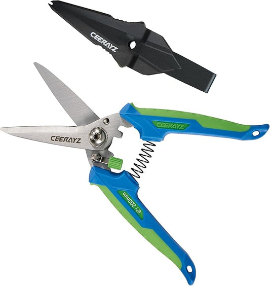 8" Scissors All Purpose, Heavy Duty, Multipurpose, for DIY Projects, Office, Production Lines, Pruning, with Protective Sheath (Blue/Green)