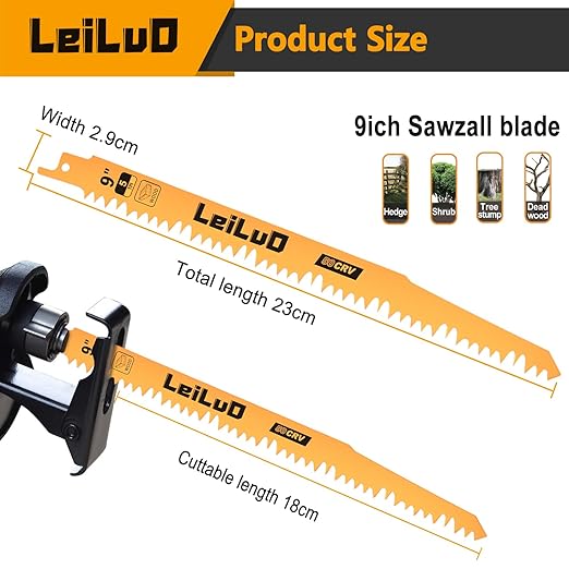 LEILUO 9-Inch Wood Pruning Reciprocating Saw Blades 10 Piece CRV Sawzall Blades 5 TPI with Storage Box