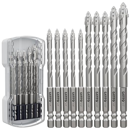CATITO Multi-Tooth Concrete Drill Bit Set - 10PCS, Multi-Tooth Masonry Drill Bit, Carbide Tipped, Hexagonal Shank Drill bit, Glass, Brick, Ceramics, Plastic and Wood