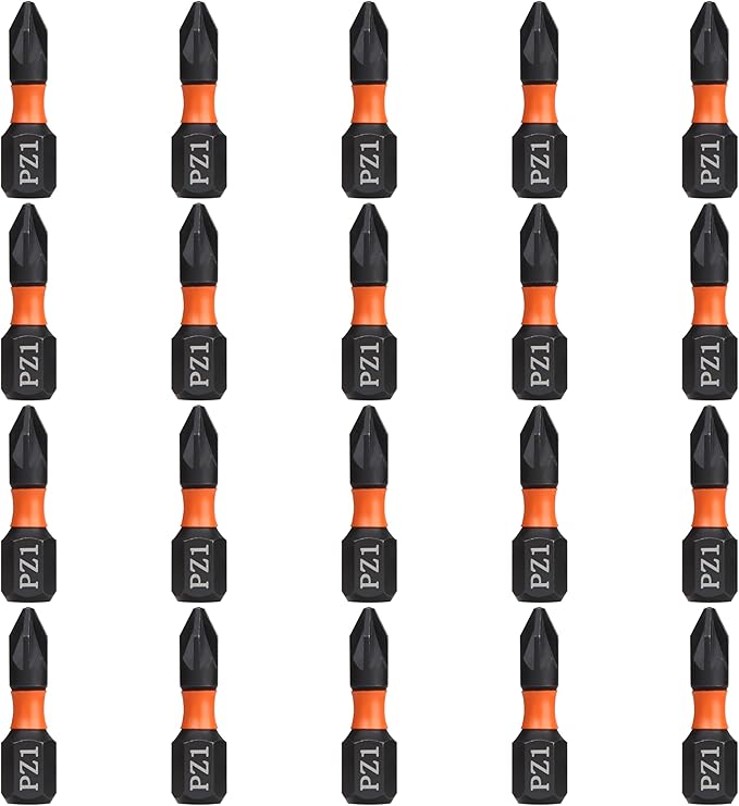 Pro PZ1 Bit Assortment - Screwdriver Bits Set 20Pcs, 25mm Length, Pozi Screwdriver Bit, 1/4 Inch Hex Shank, with Storage Box