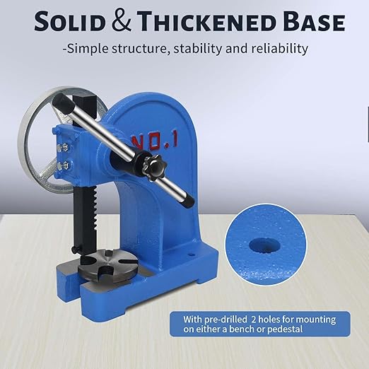 Arbor Press 1 Ton, Ratchet Leverage Press with Handwheel, 5.5"Maximum Height, Manual Desktop Punch Press for Stamping, Bending, Stretching, Forming