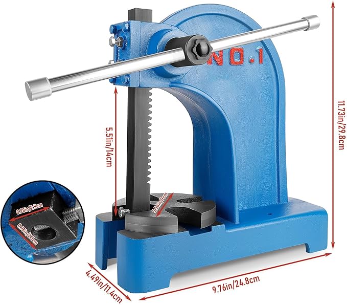 Heavy Duty 1 Ton Arbor Press, Manual Arbor Press, 5.5" Maximum Height, Cast Iron Desktop Press for Bending, Stamping, Forming, Stretching (1 Ton Bule)