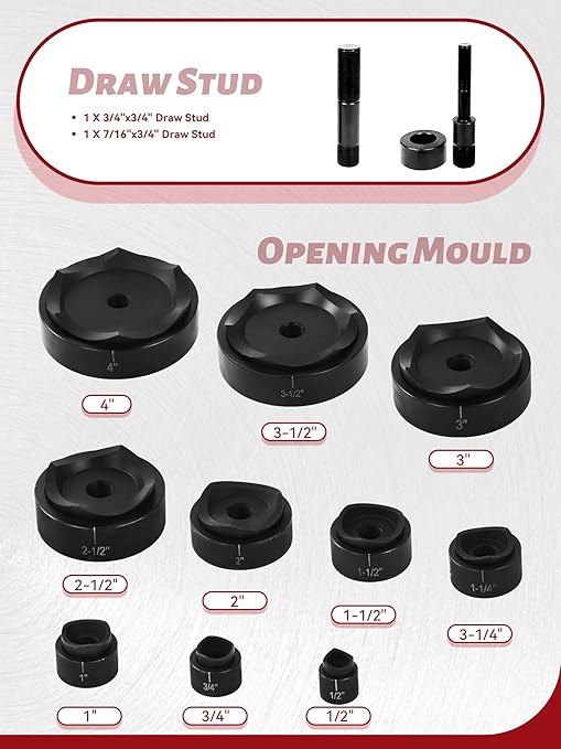 AMZCNC Hydraulic Knockout Hole Punch Set 1/2 to 4 inch Electrical Conduit Hole Cutter Set KO Tool Kit Metal Sheet Puncher (15T(1/2"~4"))