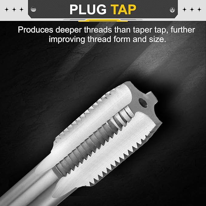 uxcell Hand Plug Tap 7/8"-11 BSF 2B Thread Plug Style Taps Straight Flute Screw Tapping Threading Tool High Speed Steel HSS6542