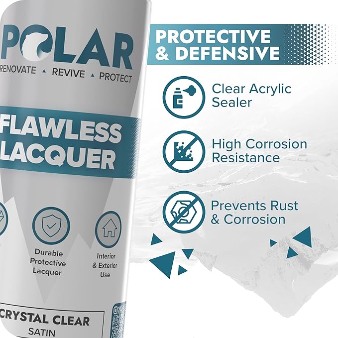 Polar Clear Matte Flawless Lacquer Spray - 4 x 13.5 Fl Oz - Clear Coat Spray Paint - Non-Yellowing & Scratch Resistant - Interior & Exterior Surfaces for Wood, Metal, Plastics, Glass & Ceramics