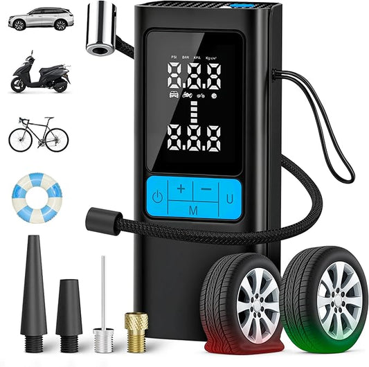Portable Air Compressor 150PSI, Tire Inflator with Digital Display & Auto Stop, Cordless Air Pump for Car Tires, Motorcycle, Bike, Ball - Battery-Powered Air Compressor for Car Accessories