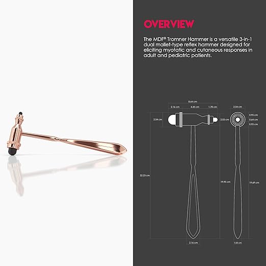 MDF Instruments, Rose Gold Tromner Neurological Reflex Hammer with Pointed Tip Handle for Cutaneous and Superficial Responses - Free-Parts-for-Life (MDF555) (Rose Gold/Black)