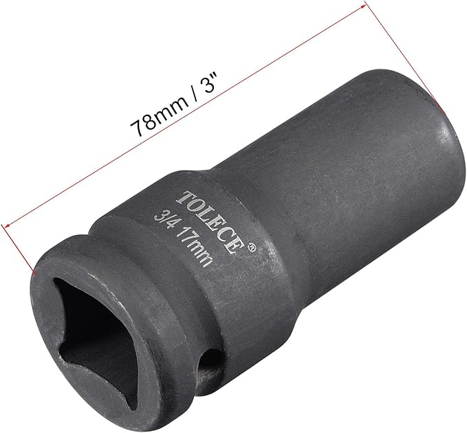 uxcell 3/4-Inch Drive 17mm 12-Point Deep Impact Socket, CR-MO Steel 78mm Length, Metric Sizes