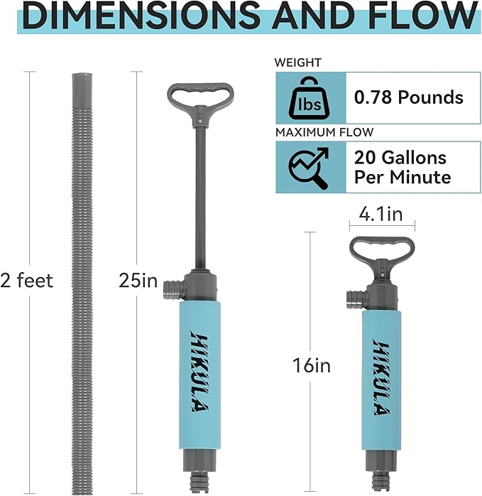 Manual Bilge Pump for Boats Kayak Canoe - Portable Siphon Pump, Kayak Bailer with Reversible Hose,Blue, Medium/ 17 Inch