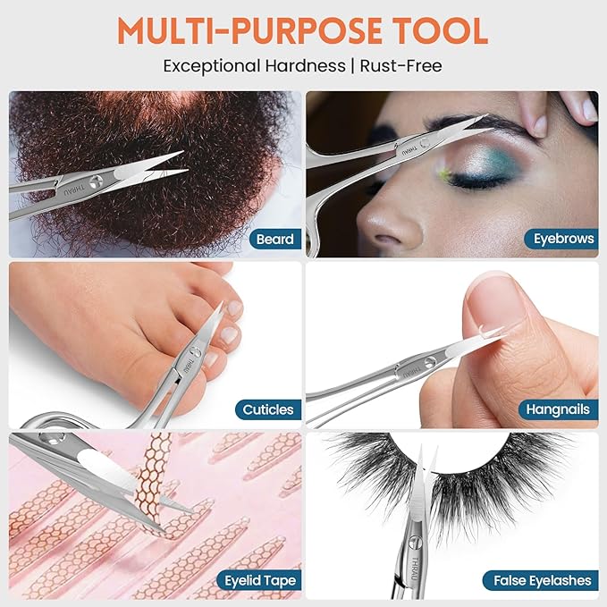 THRAU Left-Handed Cuticle Scissors ??Surgical Grade Stainless Steel with Sharp Curved Tip for Cuticles, Nails, Eyebrows, Eyelashes, Nose Hair & Beard ??Ideal for Manicure & Precise Grooming