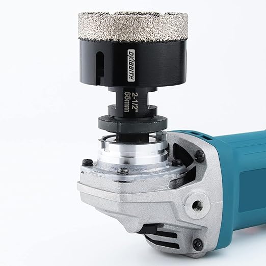 2-1/2'' Dry Diamond Hole Saw, 65mm Hole Saw Brazed Core BitGranite Tile Quartzite Marble Porcelain Ceramic Stones5/8-11 ThreadAngle Grinders and 3/8'' Hex ShankElectric Drills Black