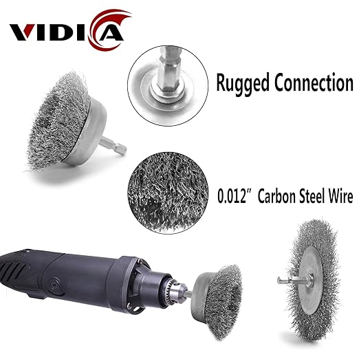 Wire Brush for Drill Set 9Pcs,Abrasive Wire Wheel for 1/4 Inch Hex Shank, Wire Cup Brush for Drill, Coarse Crimped Carbon Steel Wire Brush Set for Removing Paint and Rust