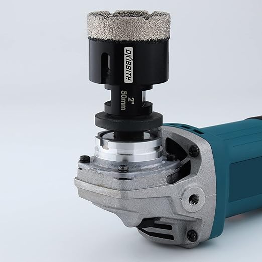 DKIBBITH Dry Diamond Core Drill Bits, 2 Inch Tile 50mm Vacuum Brazed Angle Grinder Hole Saw for Porcelain Ceramic Granite Brick Concrete with 5/8-11 Thread to 3/8'' Hex Shank Adapter, Black