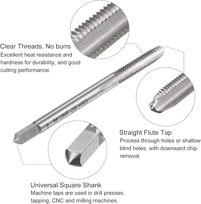 uxcell Tap and Drill Bit Set, 8-36 UNF Thread Tap & 9/64" Black Oxide Twist Drill Bit, Straight Flute Tap Tapping Threading Repair Tool Kit