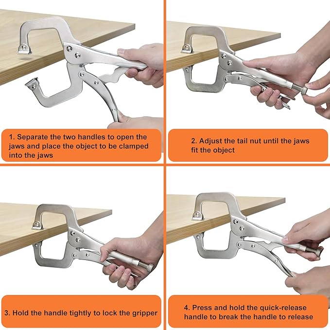 4 Pack 11 Inch C Clamp Locking Pliers,Locking C Clamp, Adjustable Nickel Plated C Pliers For Wood Working, Welding, Electrician Maintenance and more, by GENHAKON