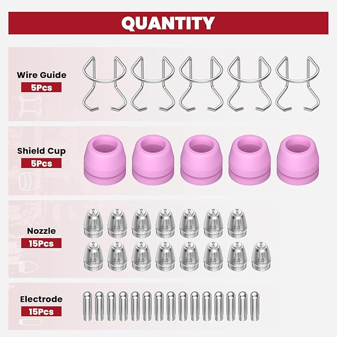 bestarc AG60P Plasma Cutter Consumables Cutting Torch Tip Nozzles 40 pcs Suitable for AG60 WSD60 AG60P BTC500DP BTC650DP