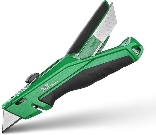 SK Retractable Utility Knife with Additional Wire Cutter, Quick Change Box Cutter, Heavy Duty Zinc Alloy, Blade Storage in Handle, Extra 4 SK2M Blades Included
