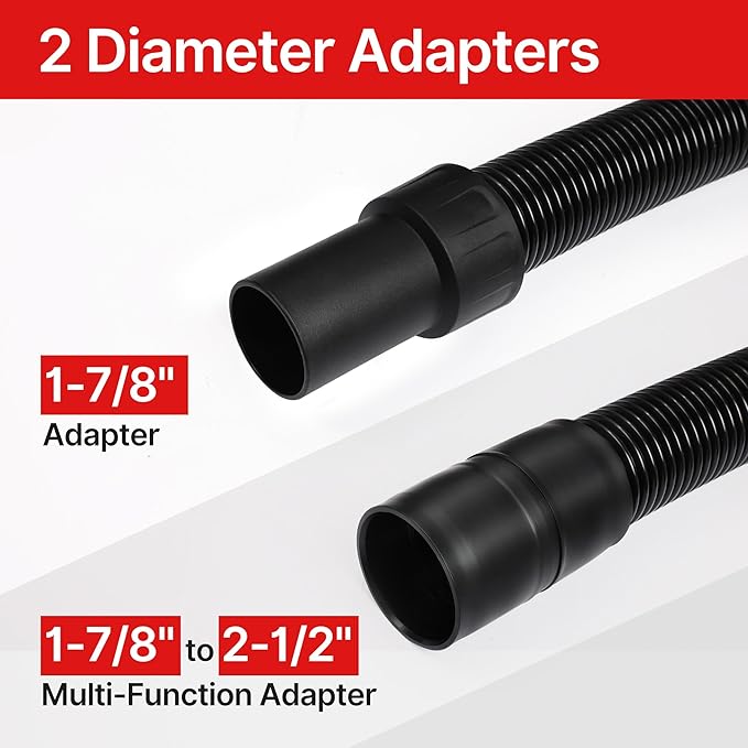 Shop-Vac 8 FT X 1-7/8" Universal Hose, Replacement Hose Compatible with Rigid, Dewalt, Husky, Craftsman, Bauer, Masterforce Vacuum Cleaners