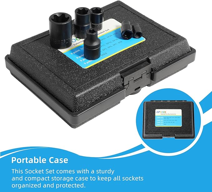 External Torx Plus Socket Set 6 Point EP Socket EP4, EP5, EP6, EP7, EP8, EP10, EP11, EP12, EP14, EP16, EP18, EP20, EP22, EP24, EP26, EP28, EP30, EP32 with 1/2'' 3/8'' 1/4'' Dr E-Torx Plus Sockets 19pc