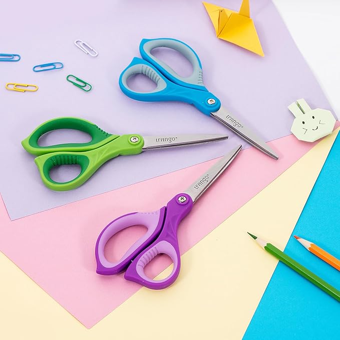 LIVINGO Scissors for School - Sharp Pointed Tip All Purpose Scissors Students Teachers Crafts Middle High School College Office Home, Blue, Green, Purple, 3 Pack, 7 Inch