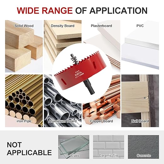 4-1/8" (105mm) Bi-Metal M42 High Speed Steel Hole Saw with Pilot Drill Bit, Smooth Cutting Edge for PVC, Drywall, Wood, Plastic, Gypsum Board, Rubber, Thin Metal