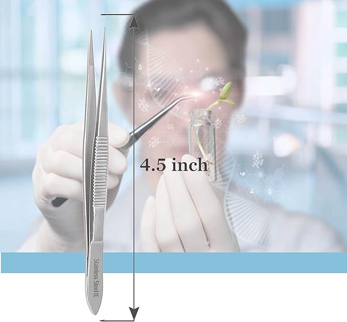 Stainless Steel High Precision Forceps with Fine Strong Straight Serrated Point to use Engineer Labware for Scientific Use (4.5 Inch)