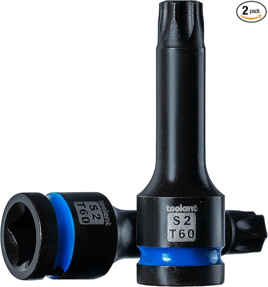toolant Torx T60 Impact Bit Socket Set 2pcs,1/2" S2 Steel Air Drive Star Sockets, Long High Impact Bits,Professional Mechanic & Automotive Repair Socket Set