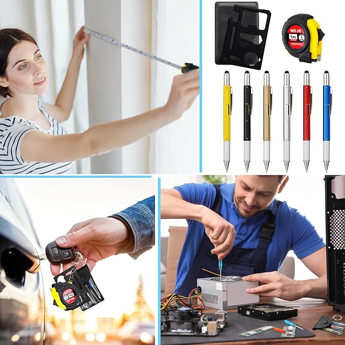 240 Pcs Mini Tape Screwdriver Keychain Set Valentine's Day Men Gifts Bulk Employee Appreciation Gift Bulk Multitool Pen Card for Adult Tool Party (Red,Yellow,Blue)