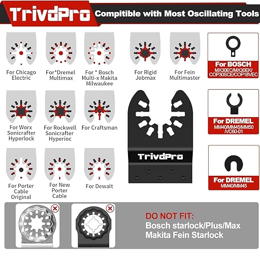 105PCS Oscillating Saw Blades, Professional Universal Titanium Multitool Blades for Wood Plastics Metal, Quick Release Multi Tool Blades Kits Fit Dewalt Ryobi Milwaukee Rockwell Fein