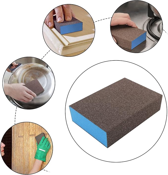 12Pcs Fine Sanding Sponge 120 Grit, Wet Dry Sanding Block Sanding Sponge Metal Sandpaper Blocks for Drywall Wood Plastic Metal Furniture